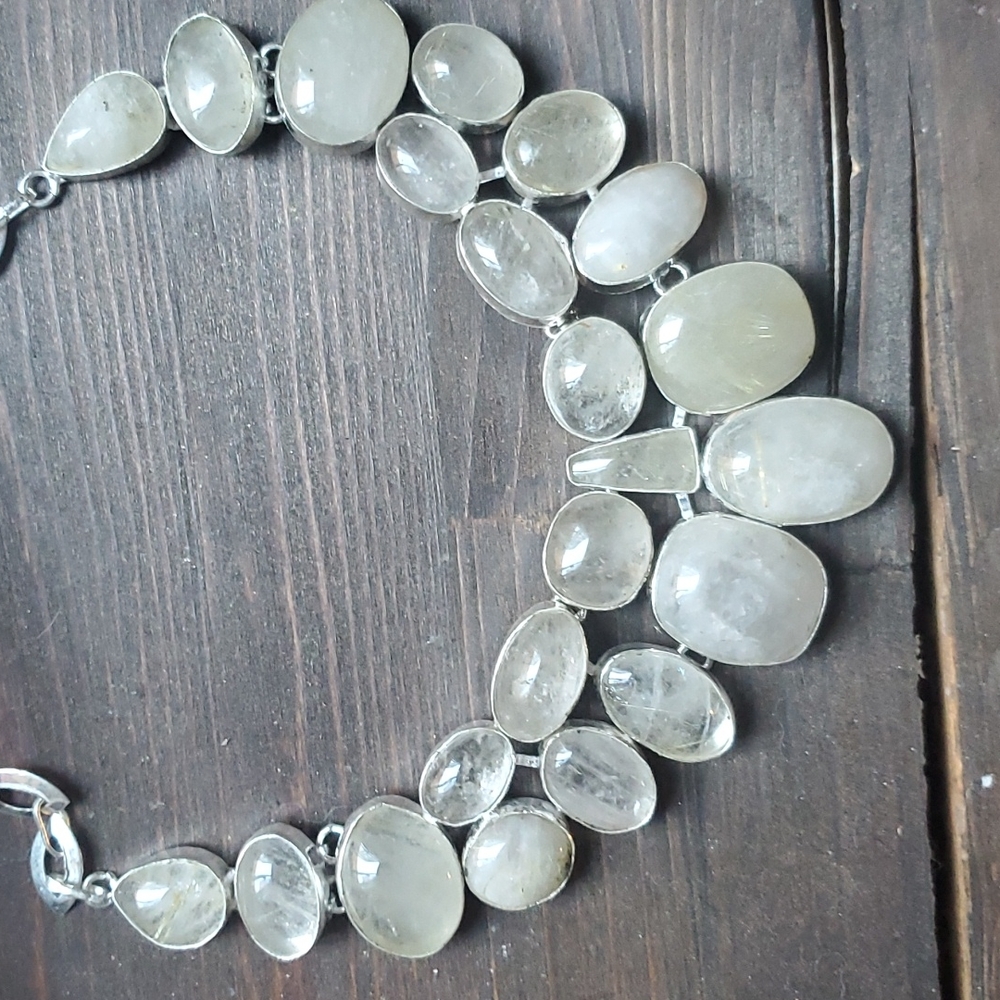 New Oversized Golden Rutile 925 Silver Statement Necklace. - Picture 10 of 16